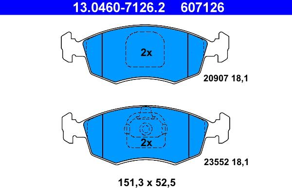 ATE 13.0460-7126.2 - Тормозные колодки, дисковые, комплект www.autospares.lv