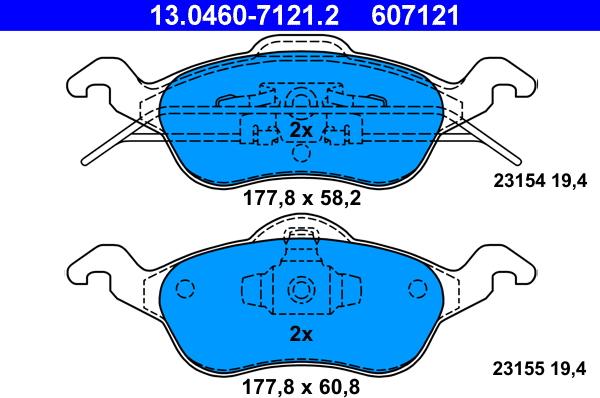 ATE 13.0460-7121.2 - Тормозные колодки, дисковые, комплект www.autospares.lv