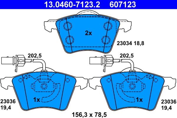 ATE 13.0460-7123.2 - Тормозные колодки, дисковые, комплект www.autospares.lv