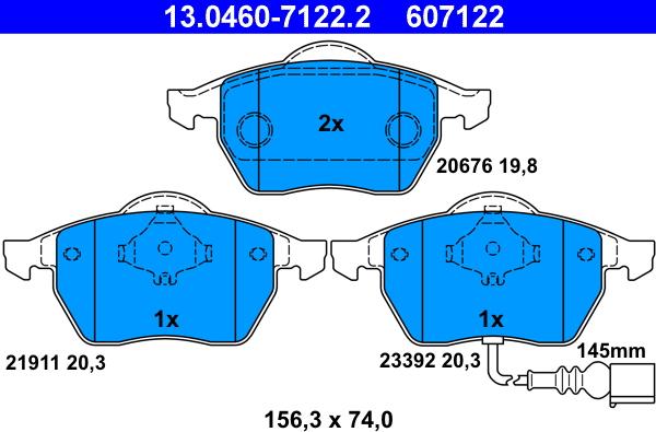 ATE 13.0460-7122.2 - Bremžu uzliku kompl., Disku bremzes autospares.lv