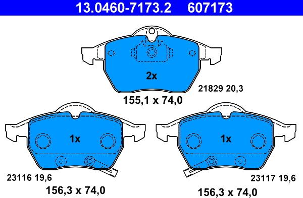 ATE 13.0460-7173.2 - Тормозные колодки, дисковые, комплект www.autospares.lv