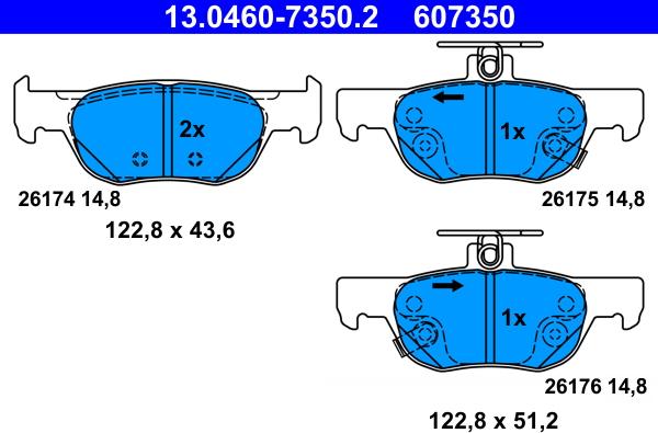 ATE 13.0460-7350.2 - Тормозные колодки, дисковые, комплект www.autospares.lv