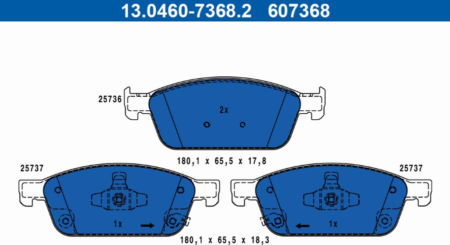 ATE 13.0460-7368.2 - Тормозные колодки, дисковые, комплект www.autospares.lv