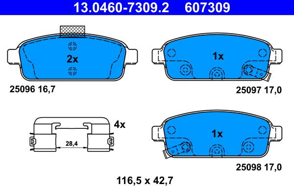 ATE 13.0460-7309.2 - Тормозные колодки, дисковые, комплект www.autospares.lv