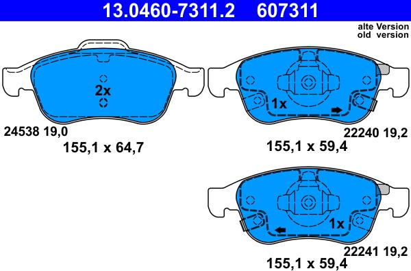 ATE 13.0460-7311.2 - Bremžu uzliku kompl., Disku bremzes www.autospares.lv