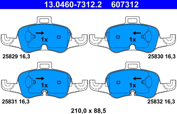 ATE 13.0460-7312.2 - Bremžu uzliku kompl., Disku bremzes autospares.lv