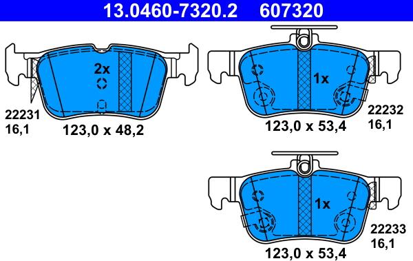 ATE 13.0460-7320.2 - Тормозные колодки, дисковые, комплект www.autospares.lv