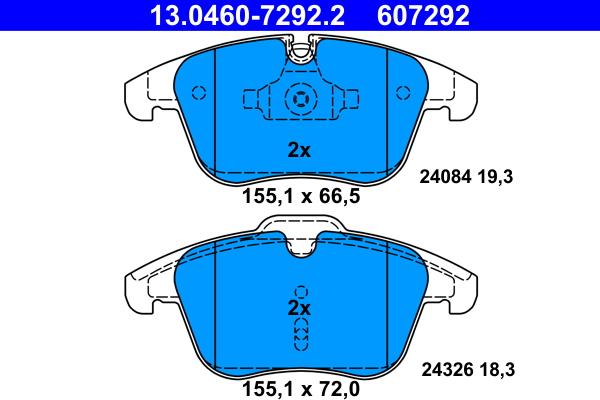 ATE 13.0460-7292.2 - Тормозные колодки, дисковые, комплект www.autospares.lv