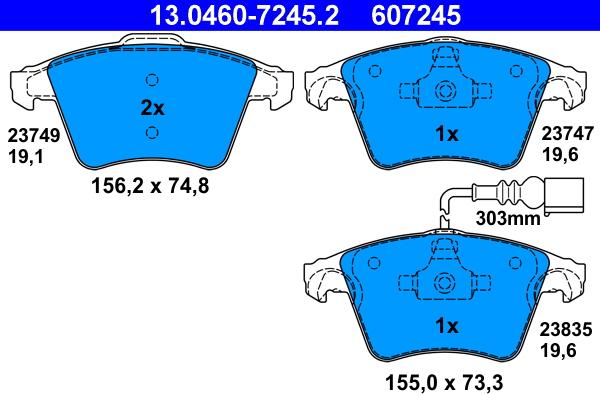 ATE 13.0460-7245.2 - Тормозные колодки, дисковые, комплект www.autospares.lv