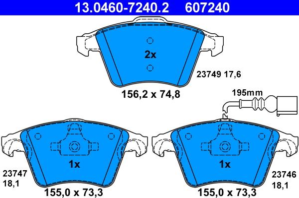 ATE 13.0460-7240.2 - Bremžu uzliku kompl., Disku bremzes autospares.lv