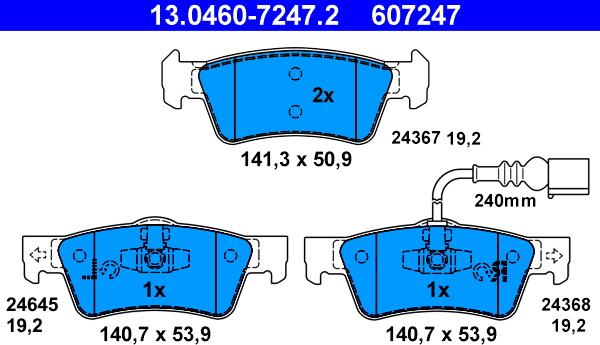 ATE 13.0460-7247.2 - Brake Pad Set, disc brake www.autospares.lv