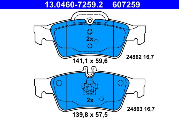 ATE 13.0460-7259.2 - Bremžu uzliku kompl., Disku bremzes autospares.lv