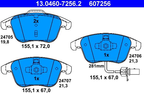 ATE 13.0460-7256.2 - Bremžu uzliku kompl., Disku bremzes www.autospares.lv