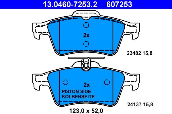 ATE 13.0460-7253.2 - Тормозные колодки, дисковые, комплект www.autospares.lv