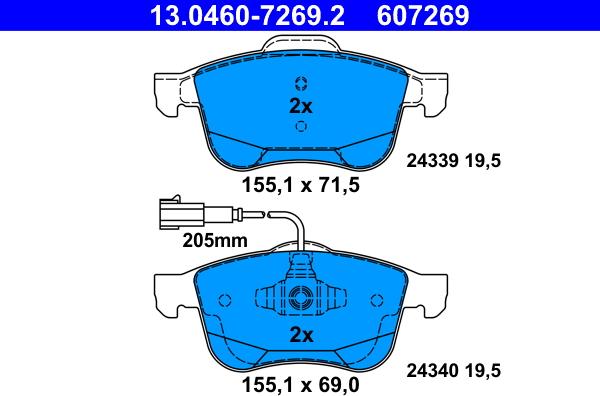 ATE 13.0460-7269.2 - Bremžu uzliku kompl., Disku bremzes www.autospares.lv