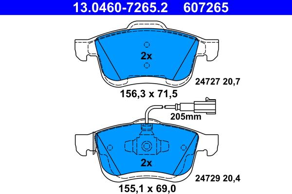 ATE 13.0460-7265.2 - Bremžu uzliku kompl., Disku bremzes autospares.lv