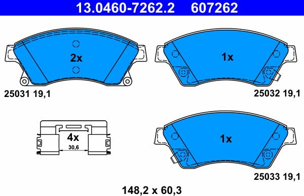 ATE 13.0460-7262.2 - Bremžu uzliku kompl., Disku bremzes autospares.lv