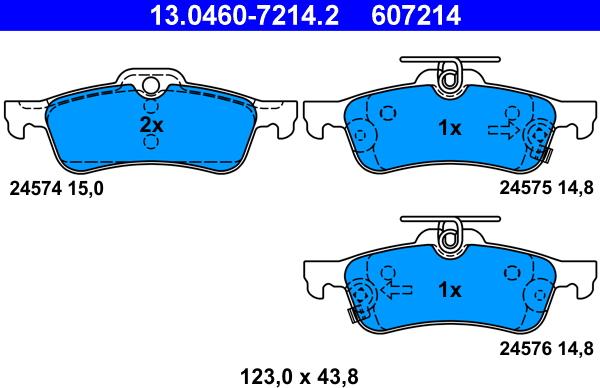 ATE 13.0460-7214.2 - Тормозные колодки, дисковые, комплект www.autospares.lv