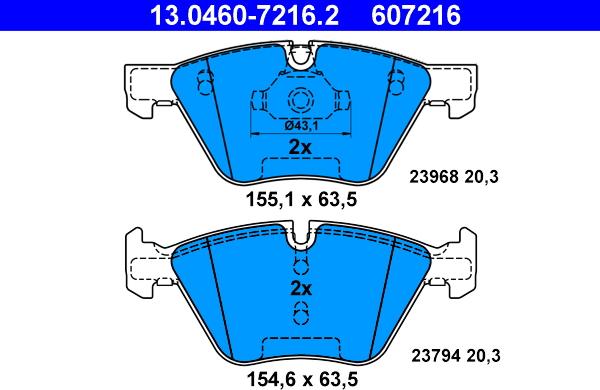 ATE 13.0460-7216.2 - Bremžu uzliku kompl., Disku bremzes autospares.lv