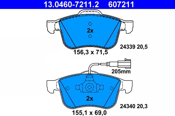 ATE 13.0460-7211.2 - Тормозные колодки, дисковые, комплект www.autospares.lv