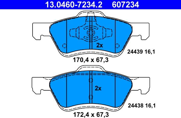 ATE 13.0460-7234.2 - Bremžu uzliku kompl., Disku bremzes autospares.lv