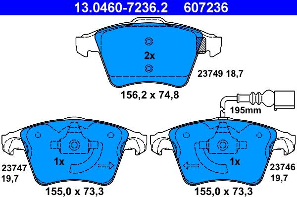 ATE 13.0460-7236.2 - Тормозные колодки, дисковые, комплект www.autospares.lv