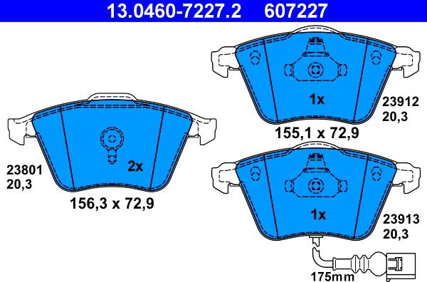 ATE 13.0460-7227.2 - Тормозные колодки, дисковые, комплект www.autospares.lv