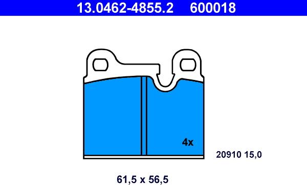 ATE 13.0462-4855.2 - Тормозные колодки, дисковые, комплект www.autospares.lv