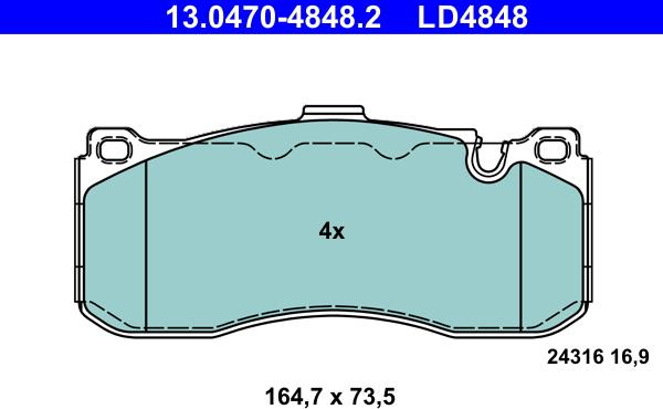 ATE 13.0470-4848.2 - Brake Pad Set, disc brake www.autospares.lv