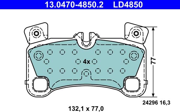 ATE 13.0470-4850.2 - Тормозные колодки, дисковые, комплект www.autospares.lv