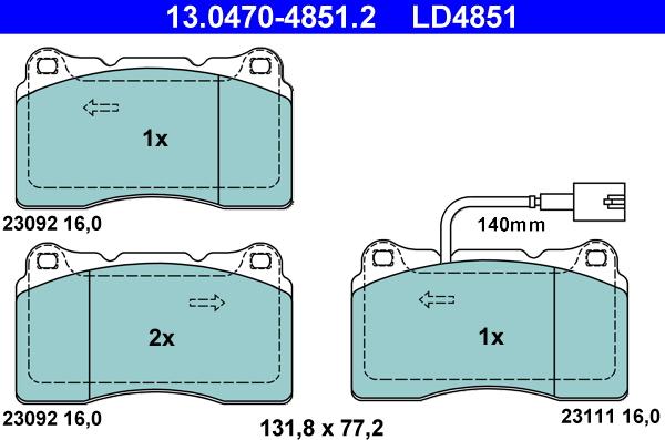 ATE 13.0470-4851.2 - Bremžu uzliku kompl., Disku bremzes www.autospares.lv