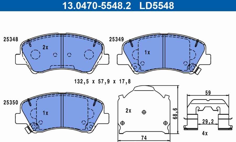 ATE 13.0470-5548.2 - Тормозные колодки, дисковые, комплект www.autospares.lv