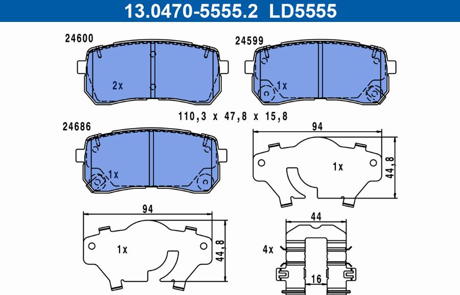 ATE 13.0470-5555.2 - Bremžu uzliku kompl., Disku bremzes www.autospares.lv