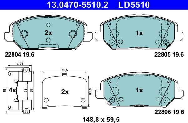 ATE 13.0470-5510.2 - Bremžu uzliku kompl., Disku bremzes www.autospares.lv