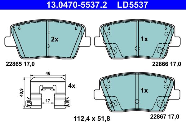 ATE 13.0470-5537.2 - Bremžu uzliku kompl., Disku bremzes autospares.lv