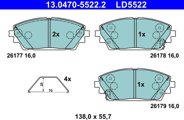 ATE 13.0470-5522.2 - Bremžu uzliku kompl., Disku bremzes www.autospares.lv