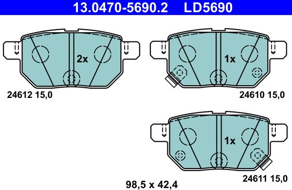 ATE 13.0470-5690.2 - Brake Pad Set, disc brake www.autospares.lv