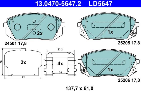 ATE 13.0470-5647.2 - Bremžu uzliku kompl., Disku bremzes www.autospares.lv