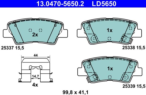 ATE 13.0470-5650.2 - Тормозные колодки, дисковые, комплект www.autospares.lv