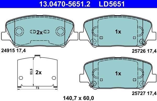 ATE 13.0470-5651.2 - Тормозные колодки, дисковые, комплект www.autospares.lv