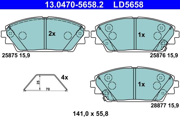 ATE 13.0470-5658.2 - Bremžu uzliku kompl., Disku bremzes autospares.lv