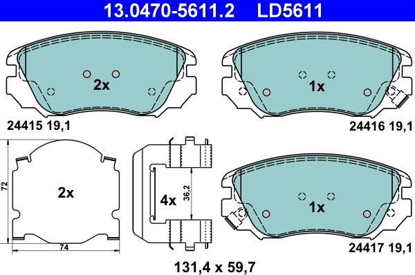 ATE 13.0470-5611.2 - Тормозные колодки, дисковые, комплект www.autospares.lv