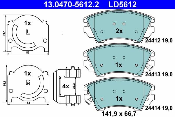 ATE 13.0470-5612.2 - Brake Pad Set, disc brake www.autospares.lv