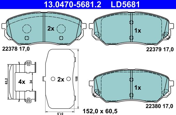 ATE 13.0470-5681.2 - Bremžu uzliku kompl., Disku bremzes www.autospares.lv