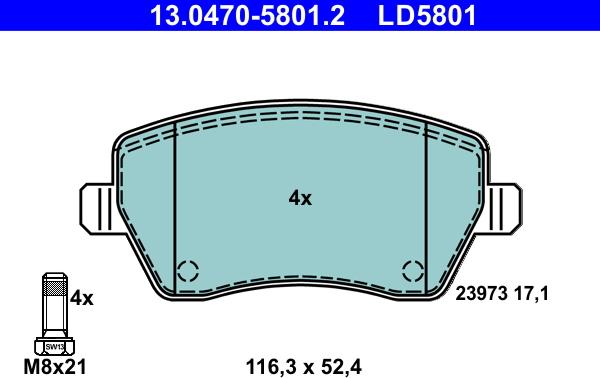 ATE 13.0470-5801.2 - Brake Pad Set, disc brake www.autospares.lv