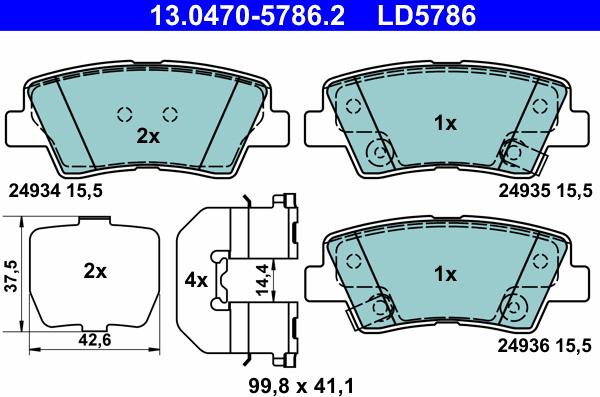 ATE 13.0470-5786.2 - Тормозные колодки, дисковые, комплект www.autospares.lv