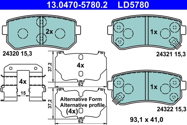 ATE 13.0470-5780.2 - Bremžu uzliku kompl., Disku bremzes autospares.lv