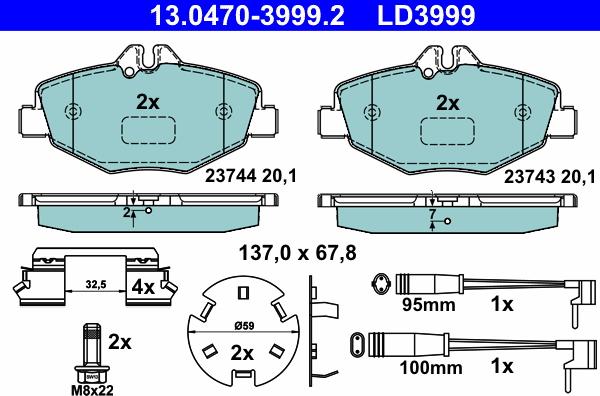 ATE 13.0470-3999.2 - Bremžu uzliku kompl., Disku bremzes autospares.lv