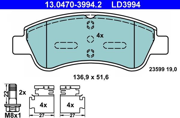 ATE 13.0470-3994.2 - Bremžu uzliku kompl., Disku bremzes autospares.lv