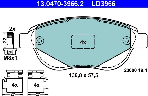 ATE 13.0470-3966.2 - Bremžu uzliku kompl., Disku bremzes www.autospares.lv